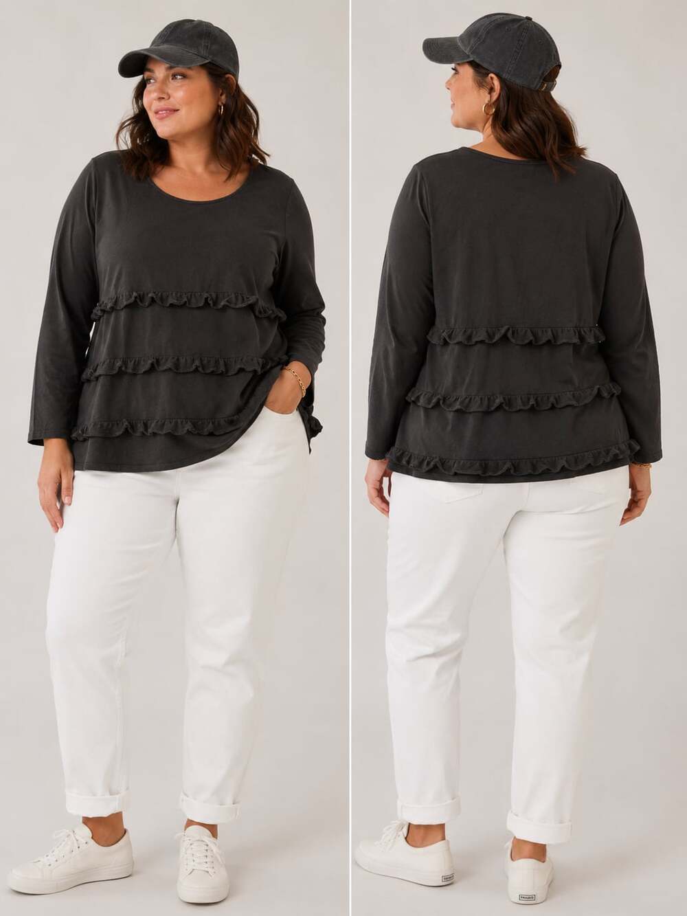 Junarose Women's Plus Size Black Long Sleeve Tiered Ruffle Tunic Top
M40JC